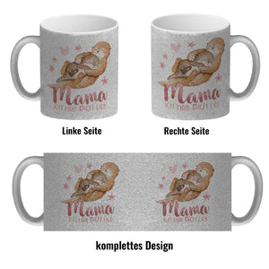 Otter Baby und Mutter Kaffeebecher mit Spruch Mama ich hab dich lieb