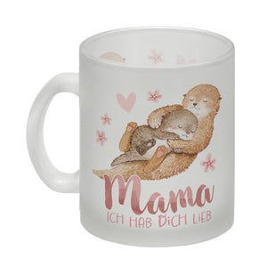 Otter Baby und Mutter Kaffeebecher mit Spruch Mama ich hab dich lieb