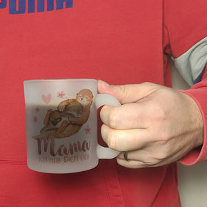 Otter Baby und Mutter Kaffeebecher mit Spruch Mama ich hab dich lieb