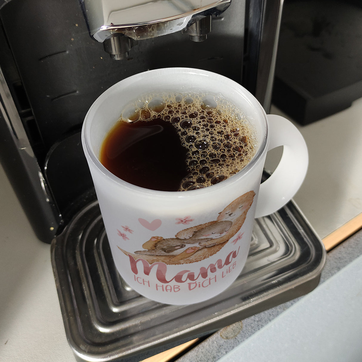 Otter Baby und Mutter Kaffeebecher mit Spruch Mama ich hab dich lieb