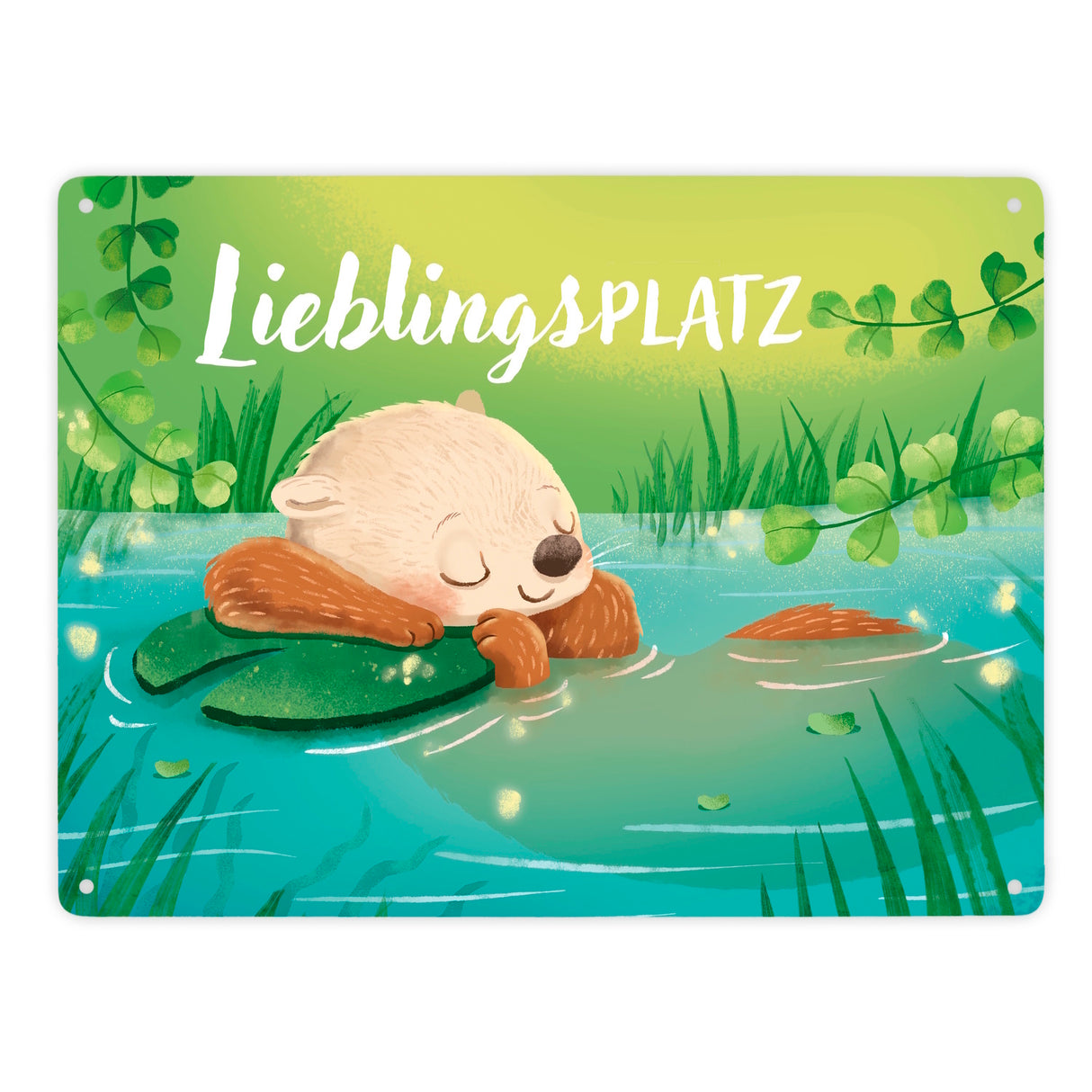 Schlafender Otter Metallschild in 15x20 cm mit Spruch Lieblingsplatz
