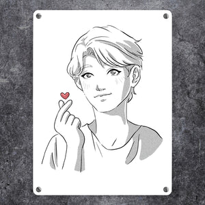 K-Pop Herz Zeichen Metallschild in 15x20 cm mit Manga Charakter in Farbe