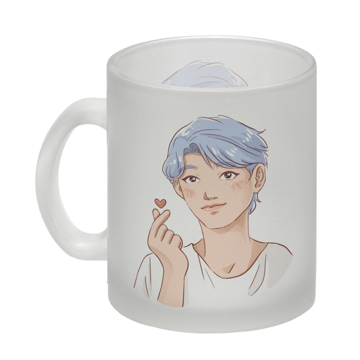 K-Pop Herz Zeichen Kaffeebecher mit Manga Charakter in Farbe