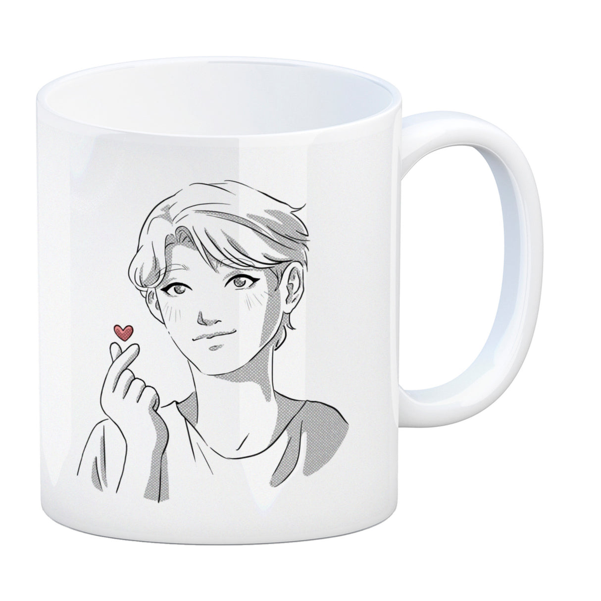 K-Pop Herz Zeichen Kaffeebecher mit Manga Charakter in Farbe