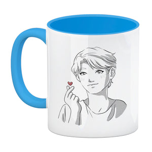 K-Pop Herz Zeichen Kaffeebecher mit Manga Charakter in Farbe