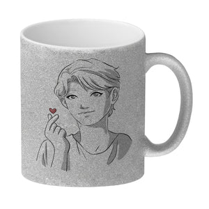 K-Pop Herz Zeichen Kaffeebecher mit Manga Charakter in Farbe
