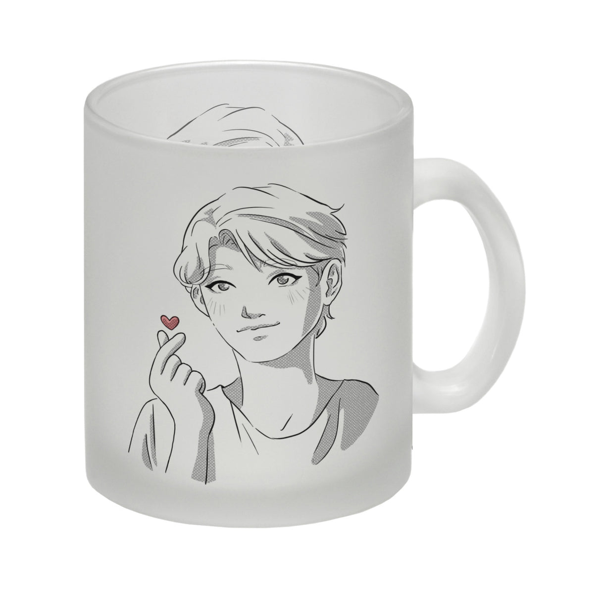 K-Pop Herz Zeichen Kaffeebecher mit Manga Charakter in Farbe