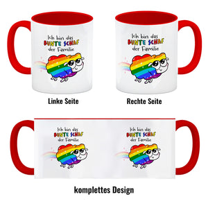 Das bunte Schaf der Familie in Pride-Farben Kaffeebecher mit Spruch