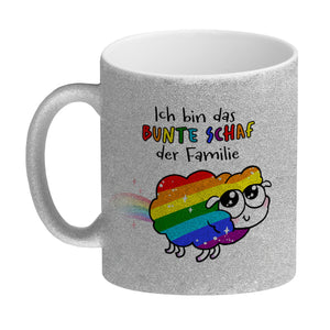 Das bunte Schaf der Familie in Pride-Farben Kaffeebecher mit Spruch