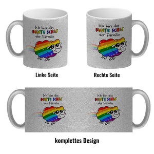 Das bunte Schaf der Familie in Pride-Farben Kaffeebecher mit Spruch