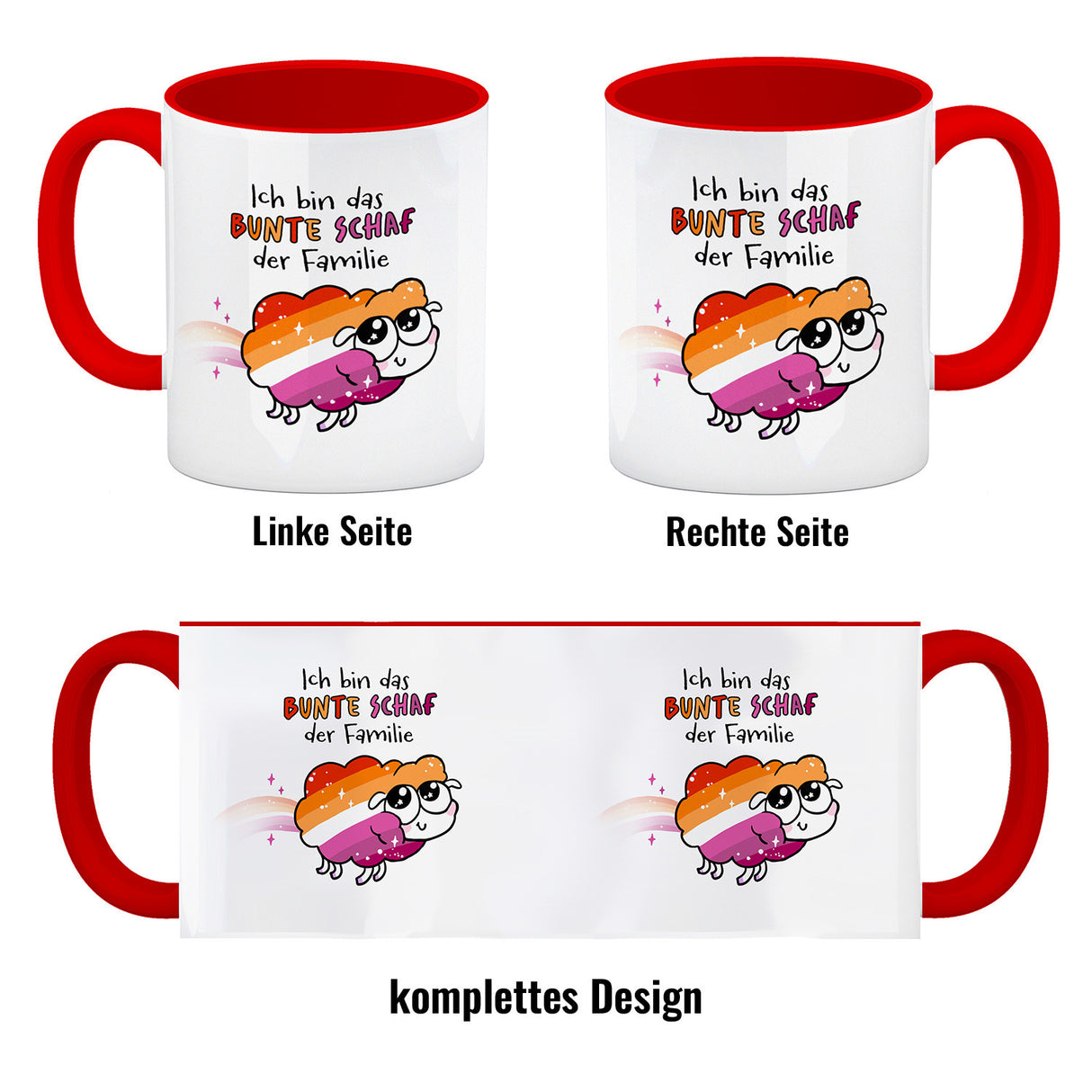 Das bunte Schaf der Familie in Pride-Farben Kaffeebecher mit Spruch