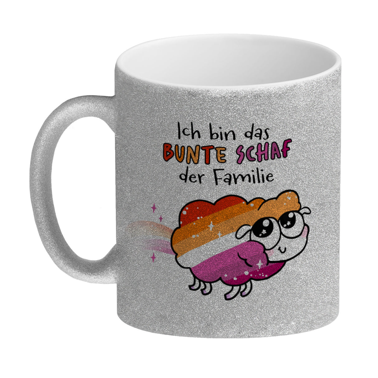 Das bunte Schaf der Familie in Pride-Farben Kaffeebecher mit Spruch