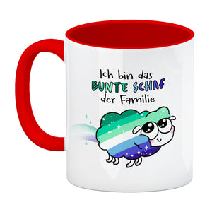 Das bunte Schaf der Familie in Pride-Farben Kaffeebecher mit Spruch
