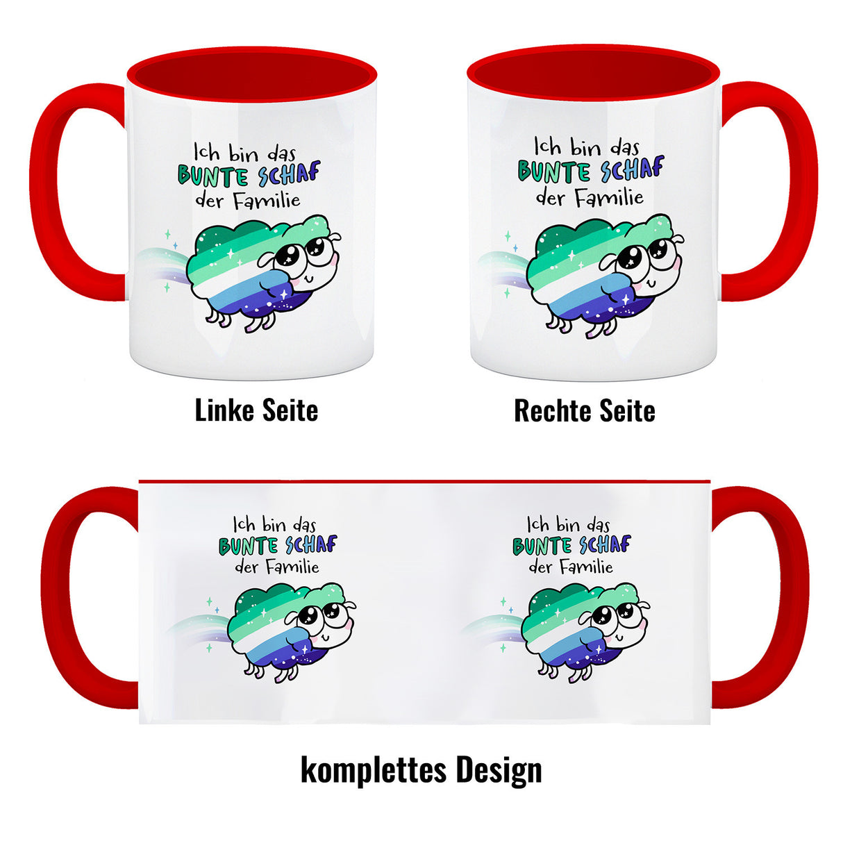Das bunte Schaf der Familie in Pride-Farben Kaffeebecher mit Spruch