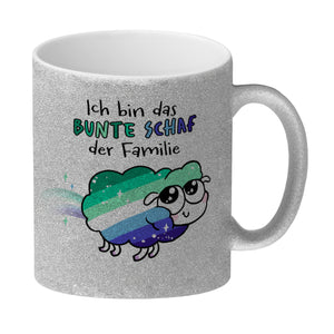 Das bunte Schaf der Familie in Pride-Farben Kaffeebecher mit Spruch