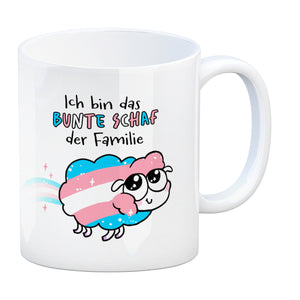 Das bunte Schaf der Familie in Pride-Farben Kaffeebecher mit Spruch