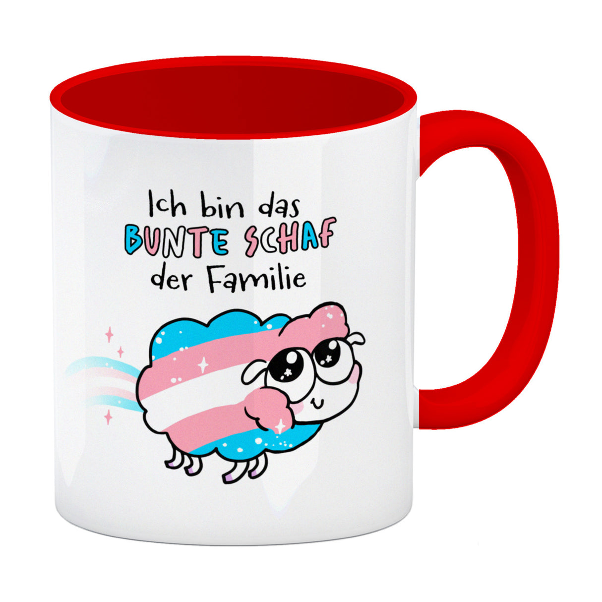 Das bunte Schaf der Familie in Pride-Farben Kaffeebecher mit Spruch