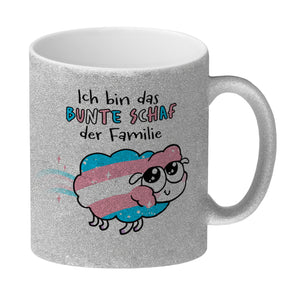 Das bunte Schaf der Familie in Pride-Farben Kaffeebecher mit Spruch