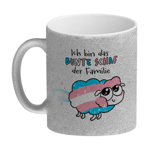 Das bunte Schaf der Familie in Pride-Farben Kaffeebecher mit Spruch