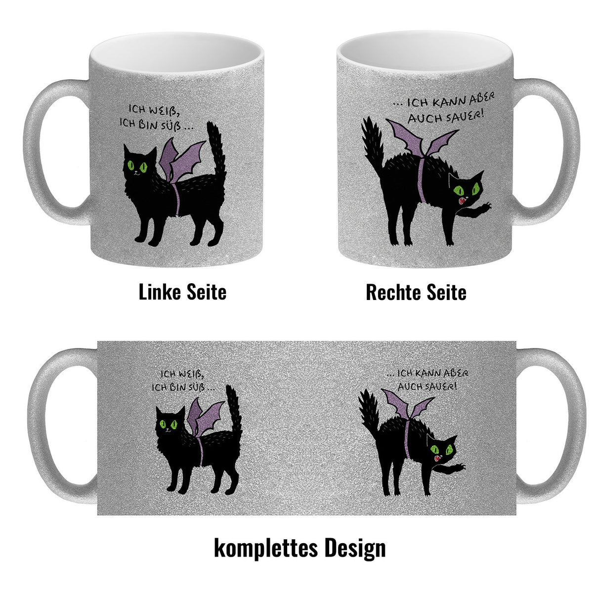 Schwarze Katze Kaffeebecher mit Spruch Ich weiß ich bin süß
