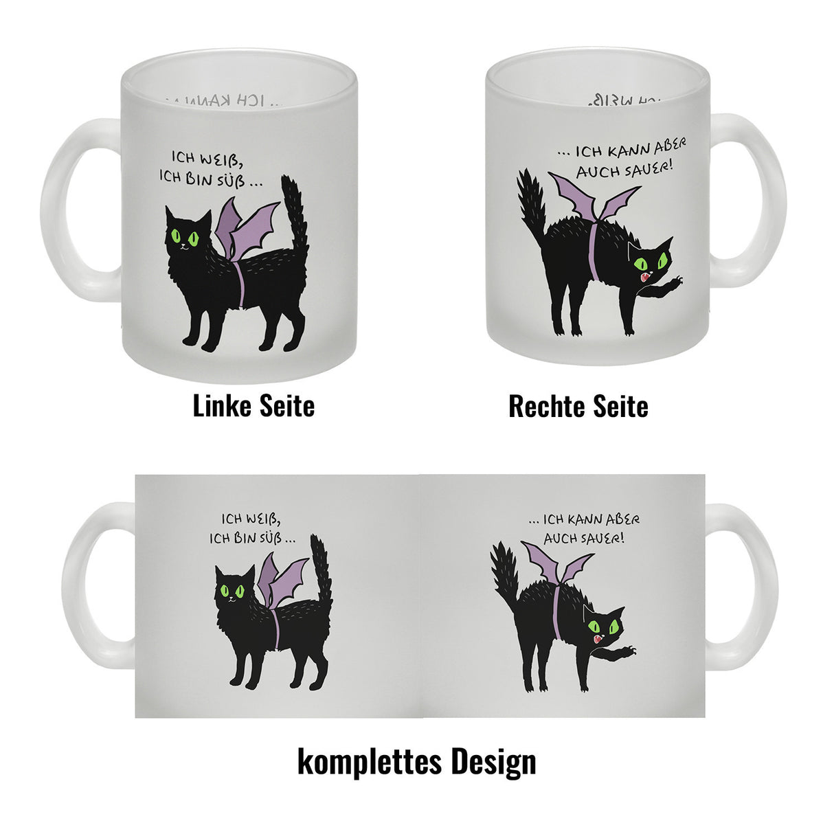 Schwarze Katze Kaffeebecher mit Spruch Ich weiß ich bin süß