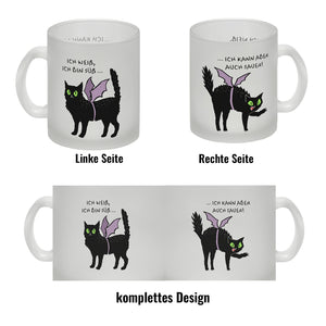 Schwarze Katze Kaffeebecher mit Spruch Ich weiß ich bin süß