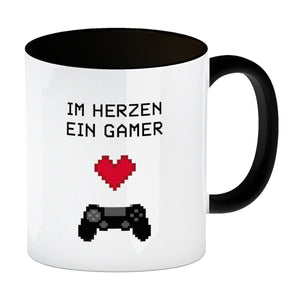 Game Controller Kaffeebecher mit Spruch Im Herzen ein Gamer