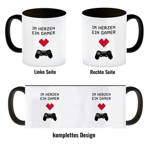Game Controller Kaffeebecher mit Spruch Im Herzen ein Gamer