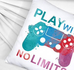 Game Controller Kissen mit Spruch Play with no limits