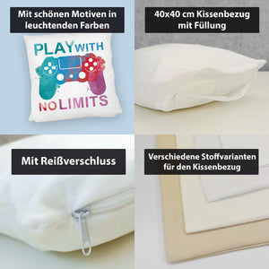 Game Controller Kissen mit Spruch Play with no limits