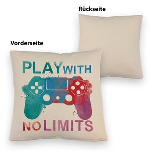 Game Controller Kissen mit Spruch Play with no limits
