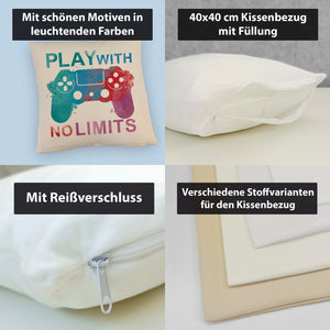 Game Controller Kissen mit Spruch Play with no limits