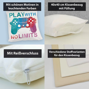 Game Controller Kissen mit Spruch Play with no limits
