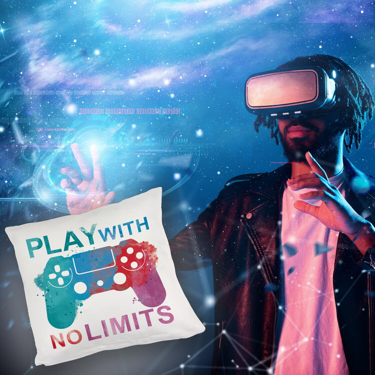 Game Controller Kissen mit Spruch Play with no limits