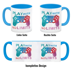 Game Controller Kaffeebecher mit Spruch Play with no limits