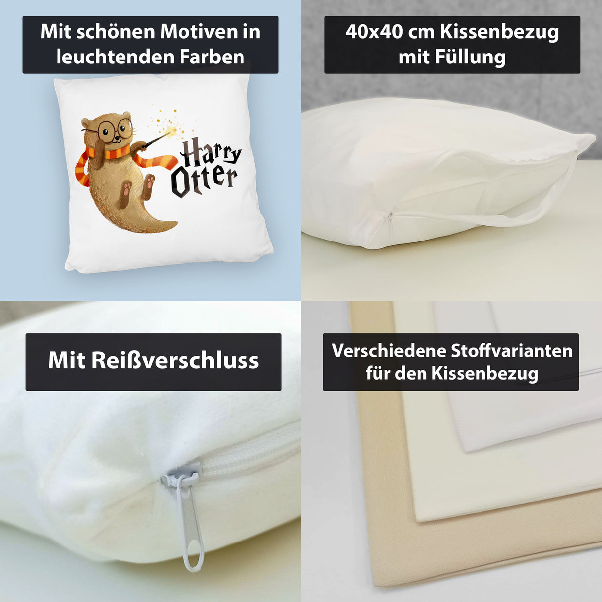 Harry Otter mit Zauberstab Kissen mit Spruch