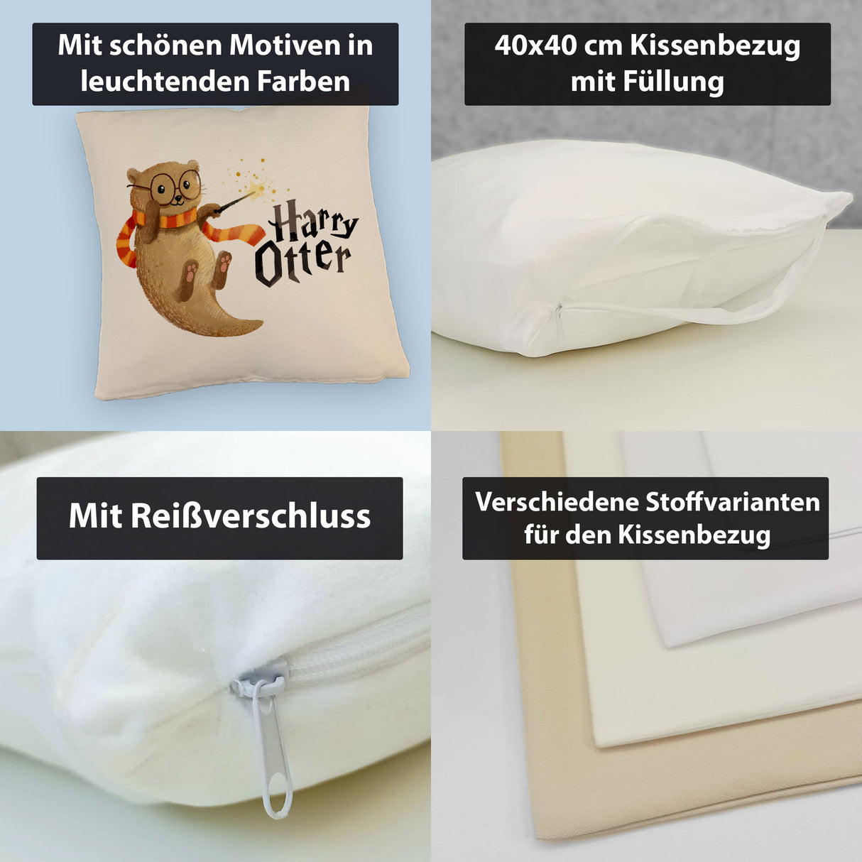 Harry Otter mit Zauberstab Kissen mit Spruch