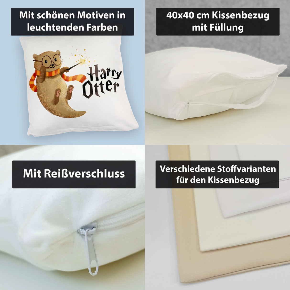 Harry Otter mit Zauberstab Kissen mit Spruch