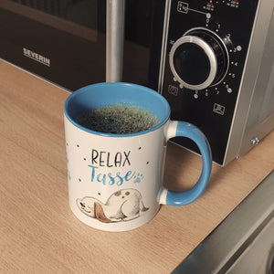 Relaxter Hund Kaffeebecher mit Spruch Relax Tasse