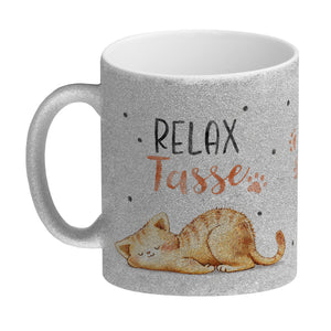Relaxte Katze Kaffeebecher mit Spruch Relax Tasse