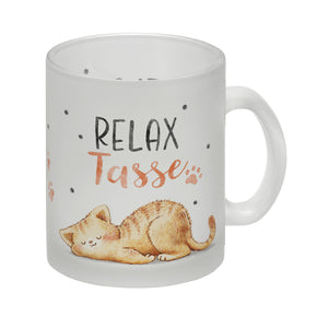 Relaxte Katze Kaffeebecher mit Spruch Relax Tasse