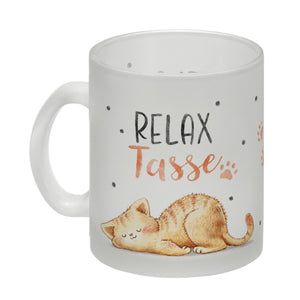Relaxte Katze Kaffeebecher mit Spruch Relax Tasse