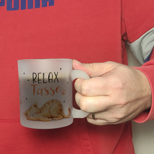 Relaxte Katze Kaffeebecher mit Spruch Relax Tasse