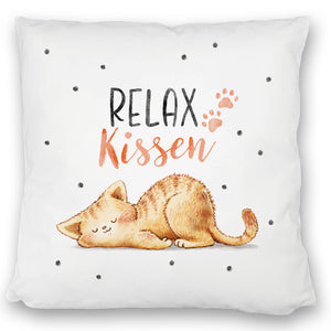 Relaxte Katze Kissen mit Spruch Relax Kissen