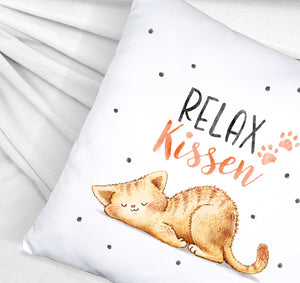 Relaxte Katze Kissen mit Spruch Relax Kissen