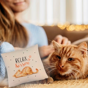 Relaxte Katze Kissen mit Spruch Relax Kissen