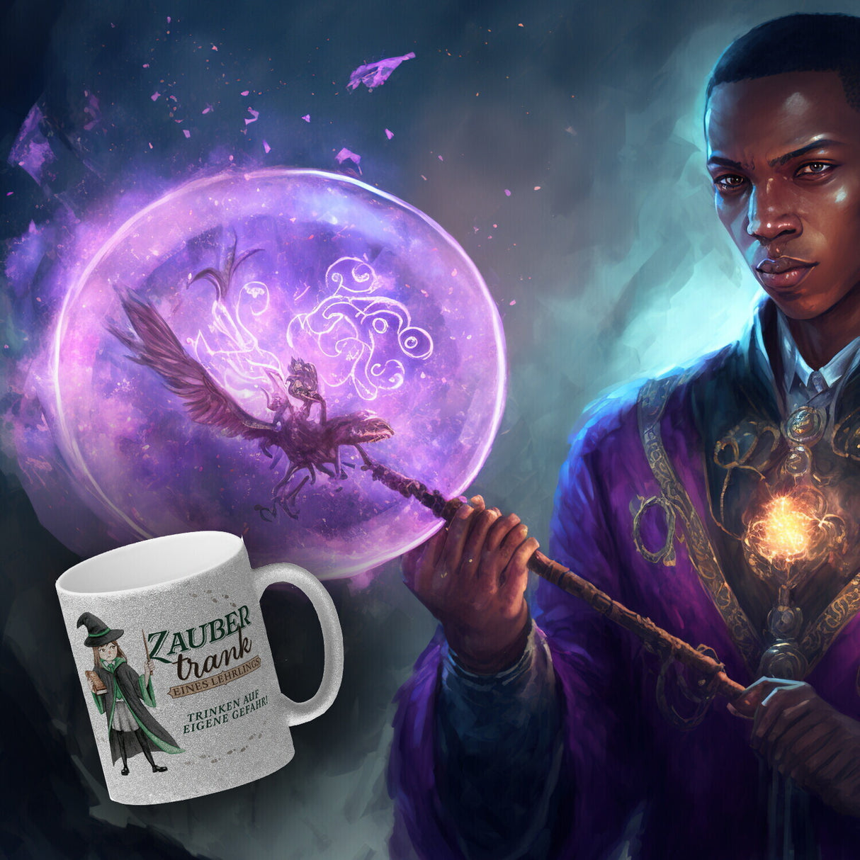 Zaubertrank Kaffeebecher mit Zauberschülerin