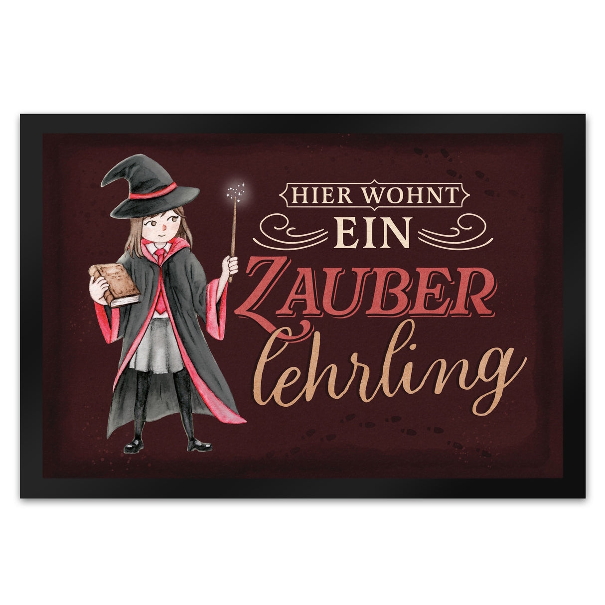 Zauberlehrling Fußmatte in 35x50 cm mit Zauberschülerin mit dunklem Hintergrund