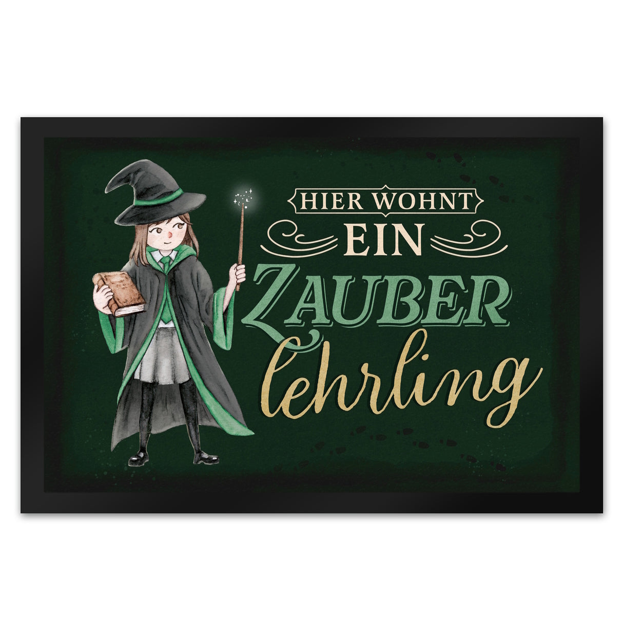 Zauberlehrling Fußmatte in 35x50 cm mit Zauberschülerin mit dunklem Hintergrund