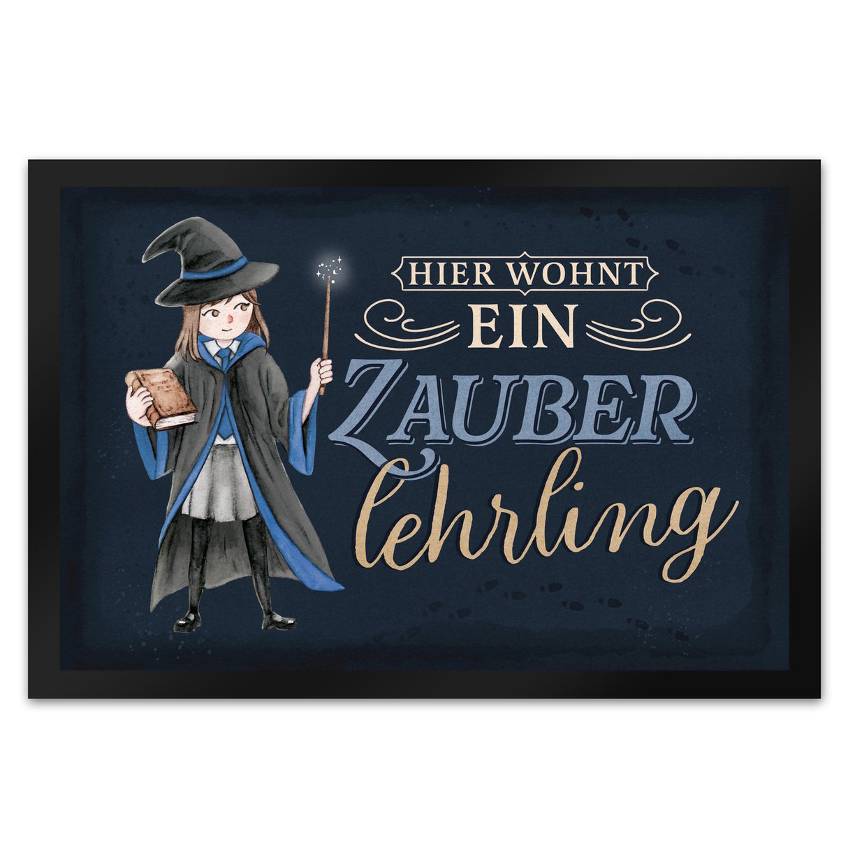 Zauberlehrling Fußmatte in 35x50 cm mit Zauberschülerin mit dunklem Hintergrund